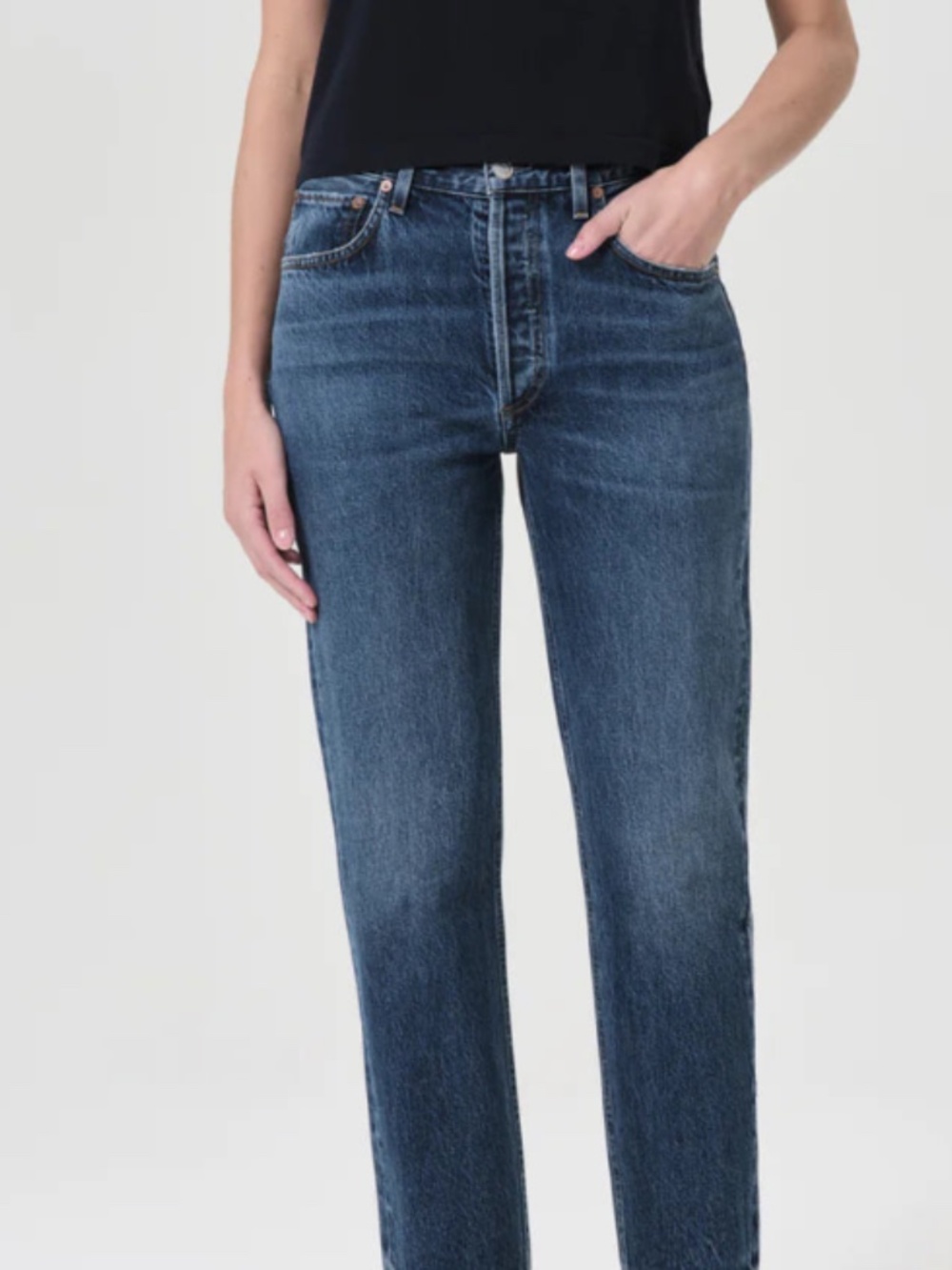 AGOLDE High Rise Dark Wash Riley Crop Jeans